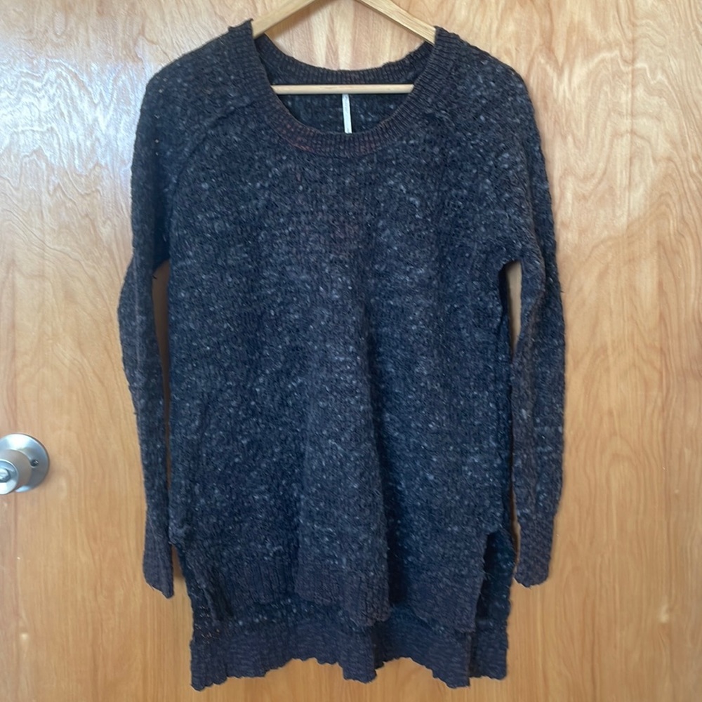 Free People wool blend boucle pullover sweater extra long split hem